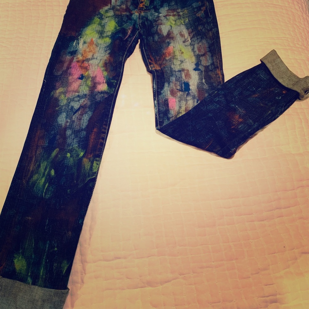 Designer hand-painted jeans